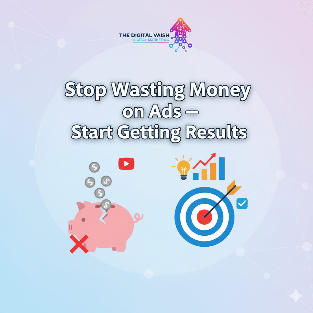 Digital marketing ad performance improvement illustration showing wasted budget turning into real results through smart strategy – The Digital Vaish
